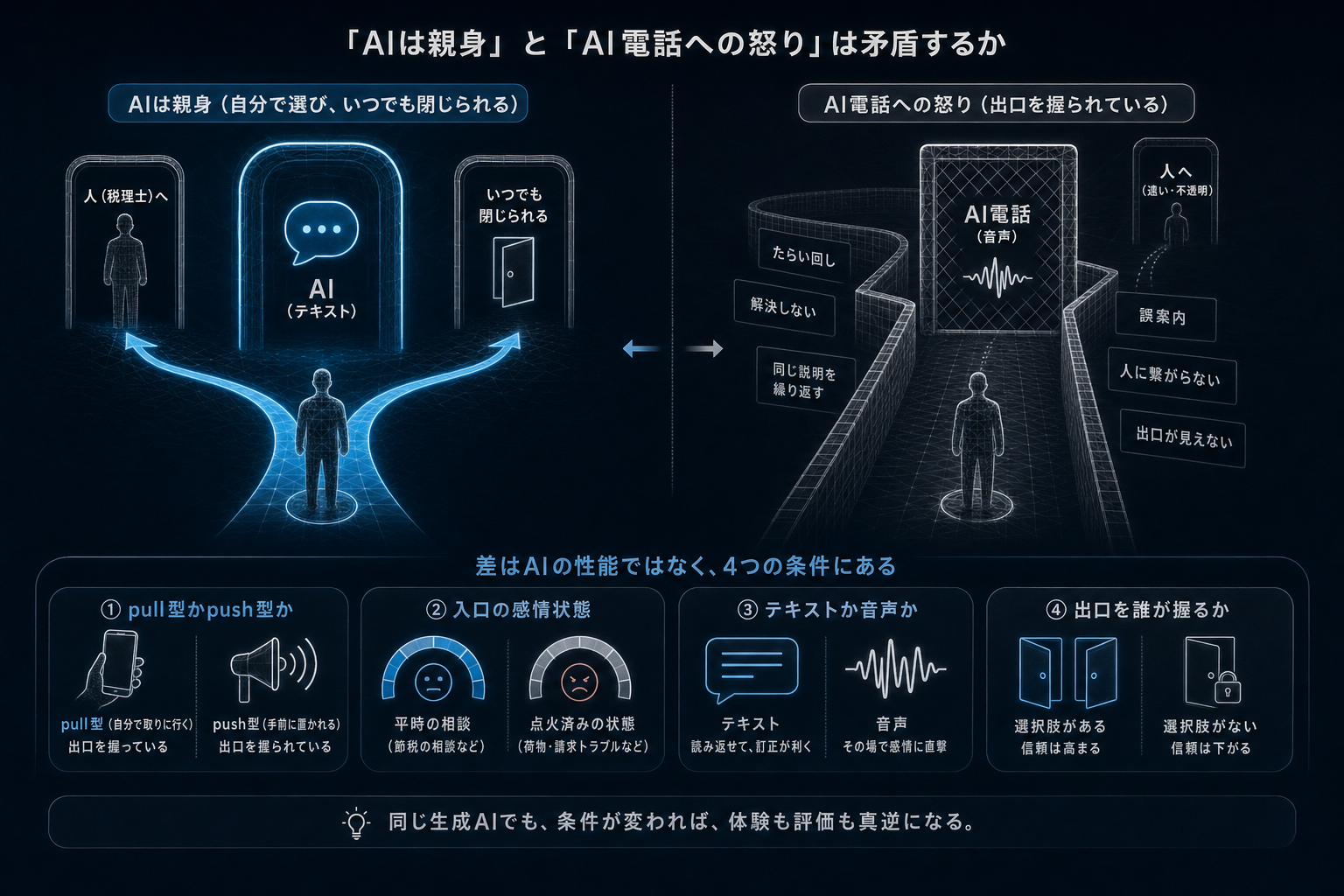 4. ③「AIは親身」と「AI電話への怒り」は矛盾するか