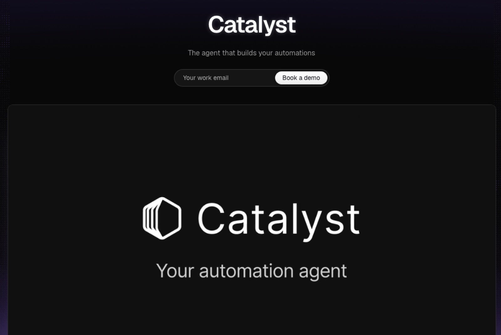 ServalのCatalyst製品ページ。見出しはThe agent that builds your automations