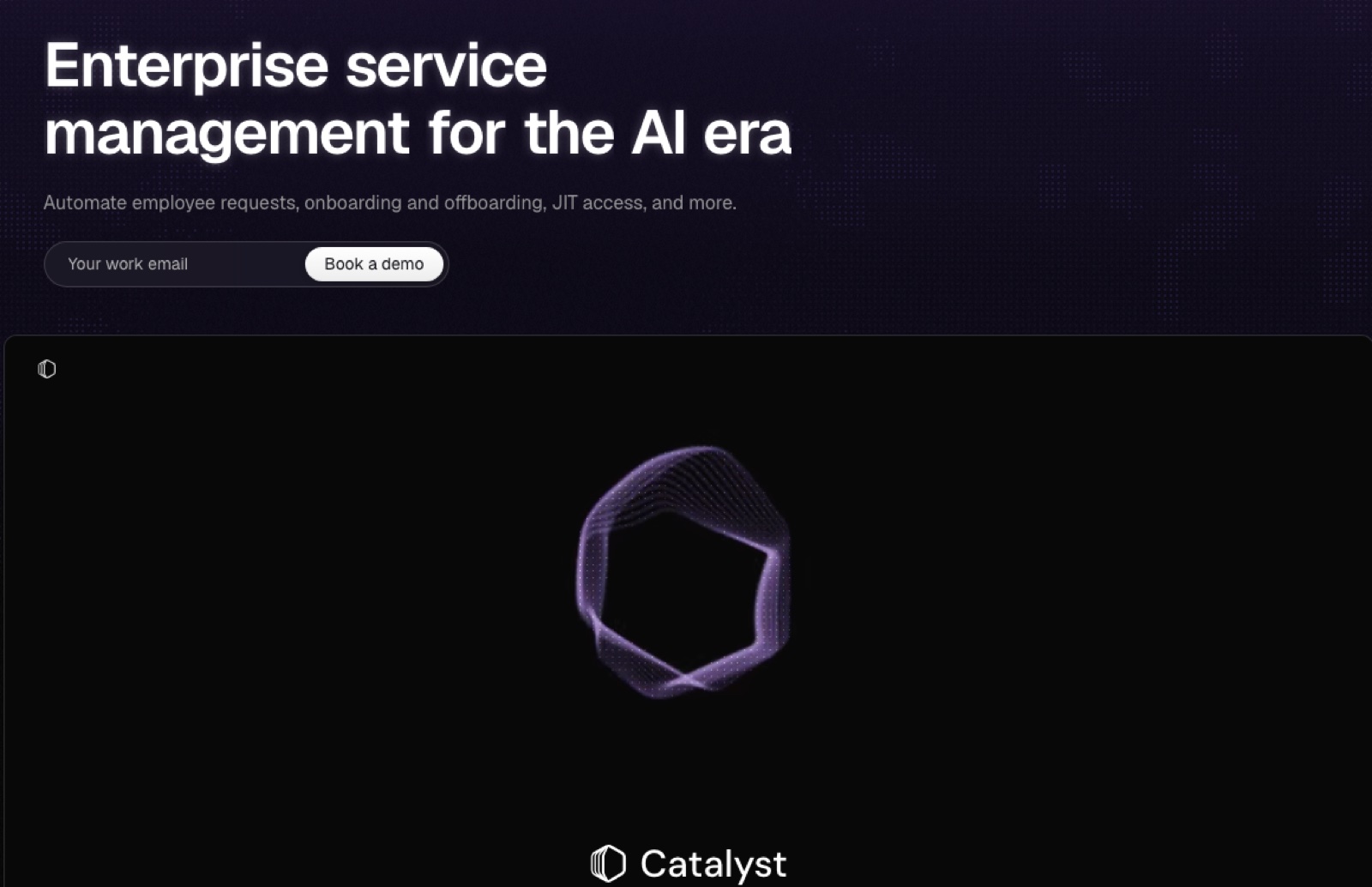 Servalのトップページ。見出しはEnterprise service management for the AI era